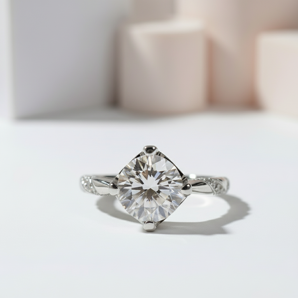 1.0 Ct Round Cut Diamond 4 Claw Engagement Ring-Black Diamonds New York