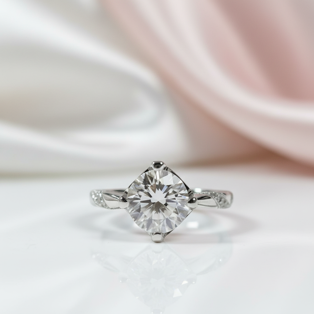 1.0 Ct Round Cut Diamond Option 4 Claw Engagement Ring-Black Diamonds New York