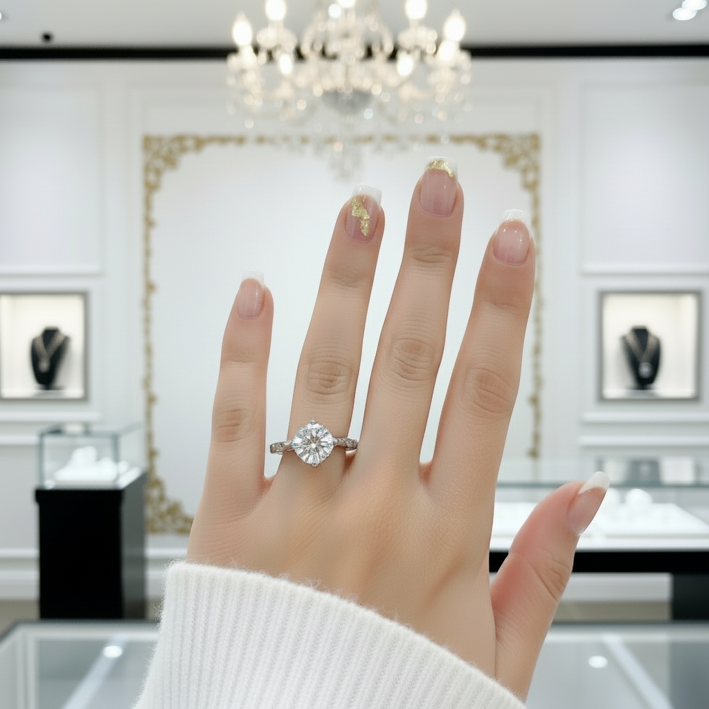 1.0 Ct Round Cut Diamond 4 Claw Engagement Ring-Black Diamonds New York