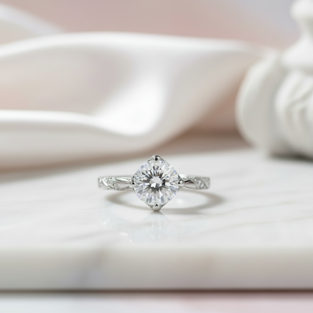 1.0 Ct Round Cut Diamond Option 4 Claw Engagement Ring-Black Diamonds New York