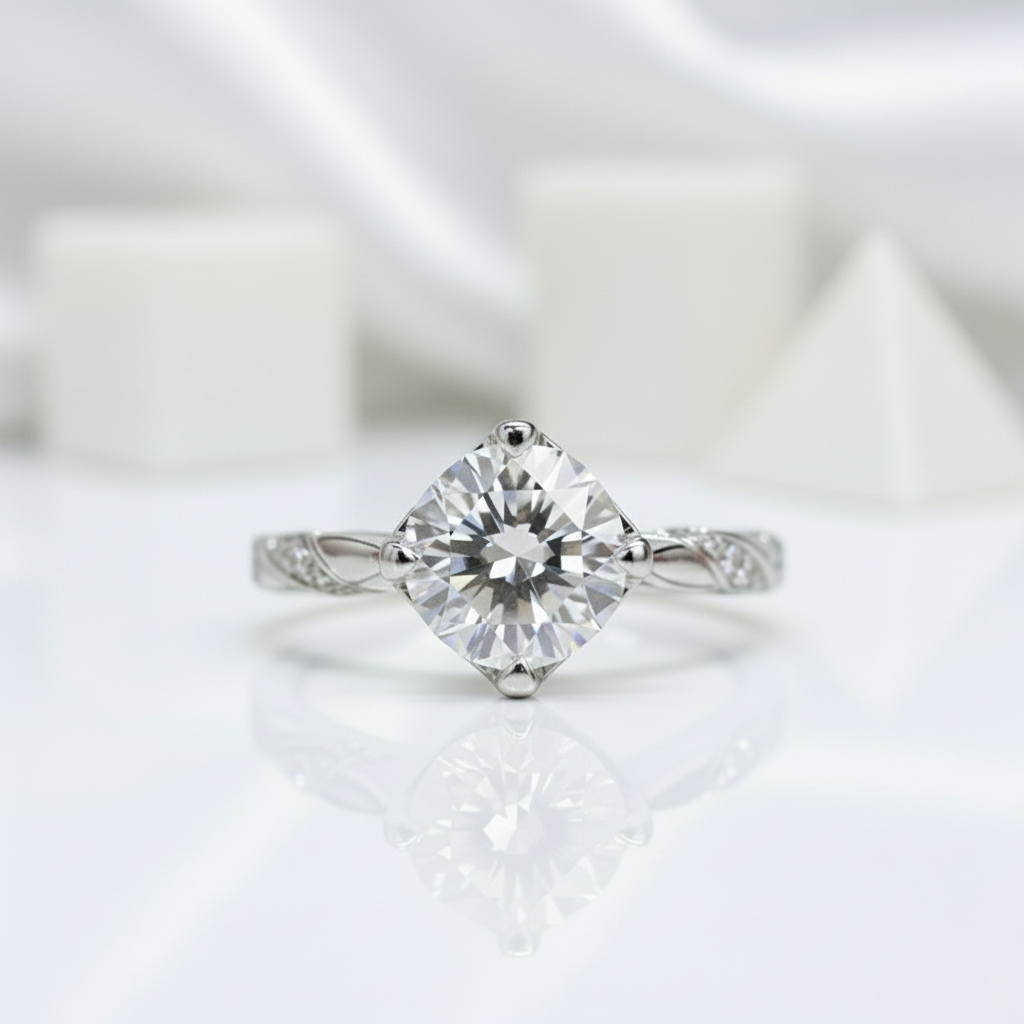 1.0 Ct Round Cut Diamond 4 Claw Engagement Ring-Black Diamonds New York