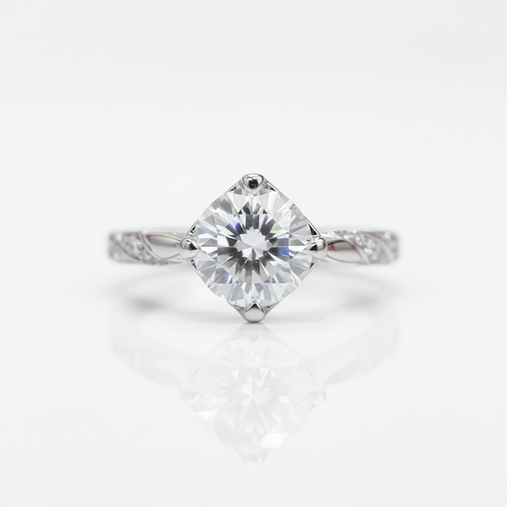 1.0 Ct Round Cut Diamond Option 4 Claw Engagement Ring-Black Diamonds New York