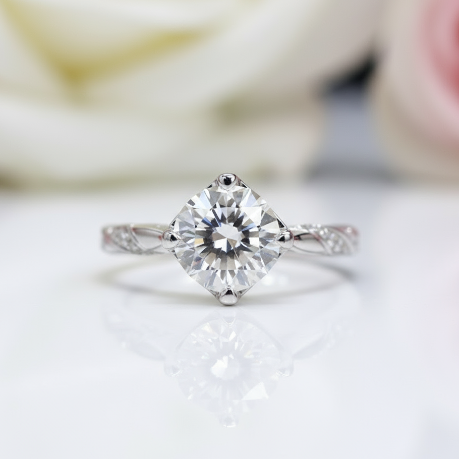 1.0 Ct Round Cut Diamond 4 Claw Engagement Ring-Black Diamonds New York