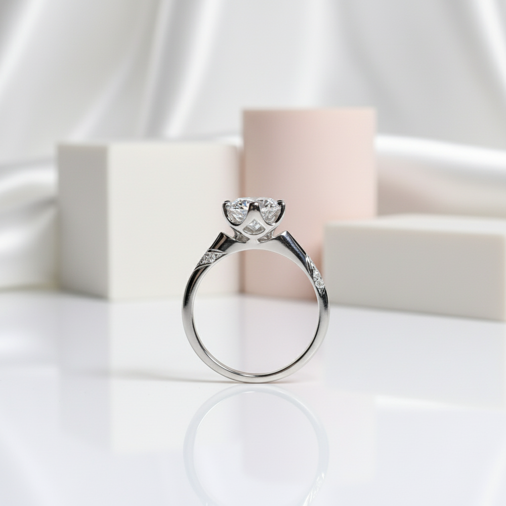 1.0 Ct Round Cut Diamond 4 Claw Engagement Ring-Black Diamonds New York