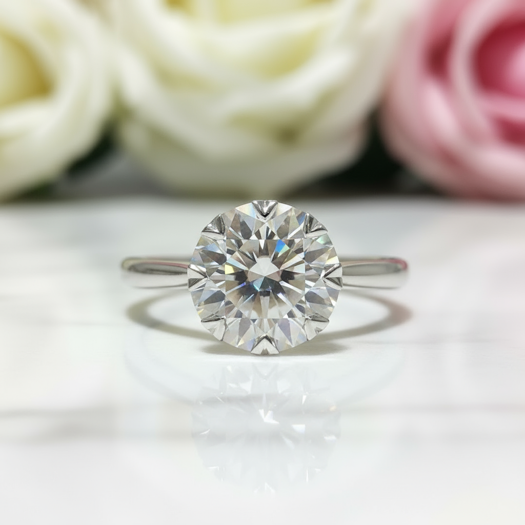 1.0 Ct Round Cut Diamond 8 Heart Claws Engagement Ring-Black Diamonds New York