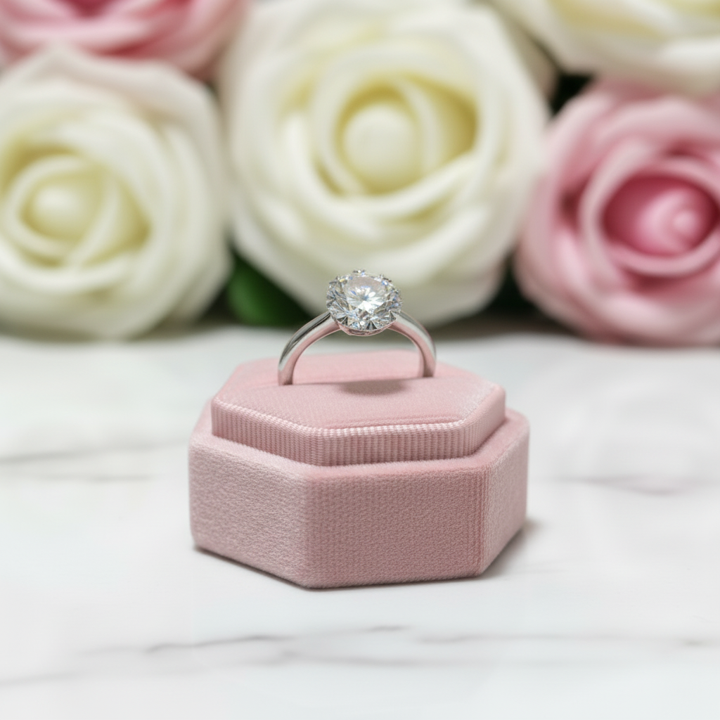 1.0 Ct Round Cut Diamond 8 Heart Claws Engagement Ring-Black Diamonds New York