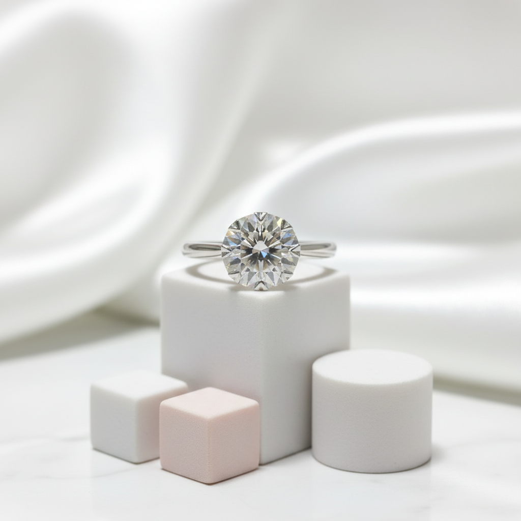 1.0 Ct Round Cut Diamond 8 Heart Claws Engagement Ring-Black Diamonds New York