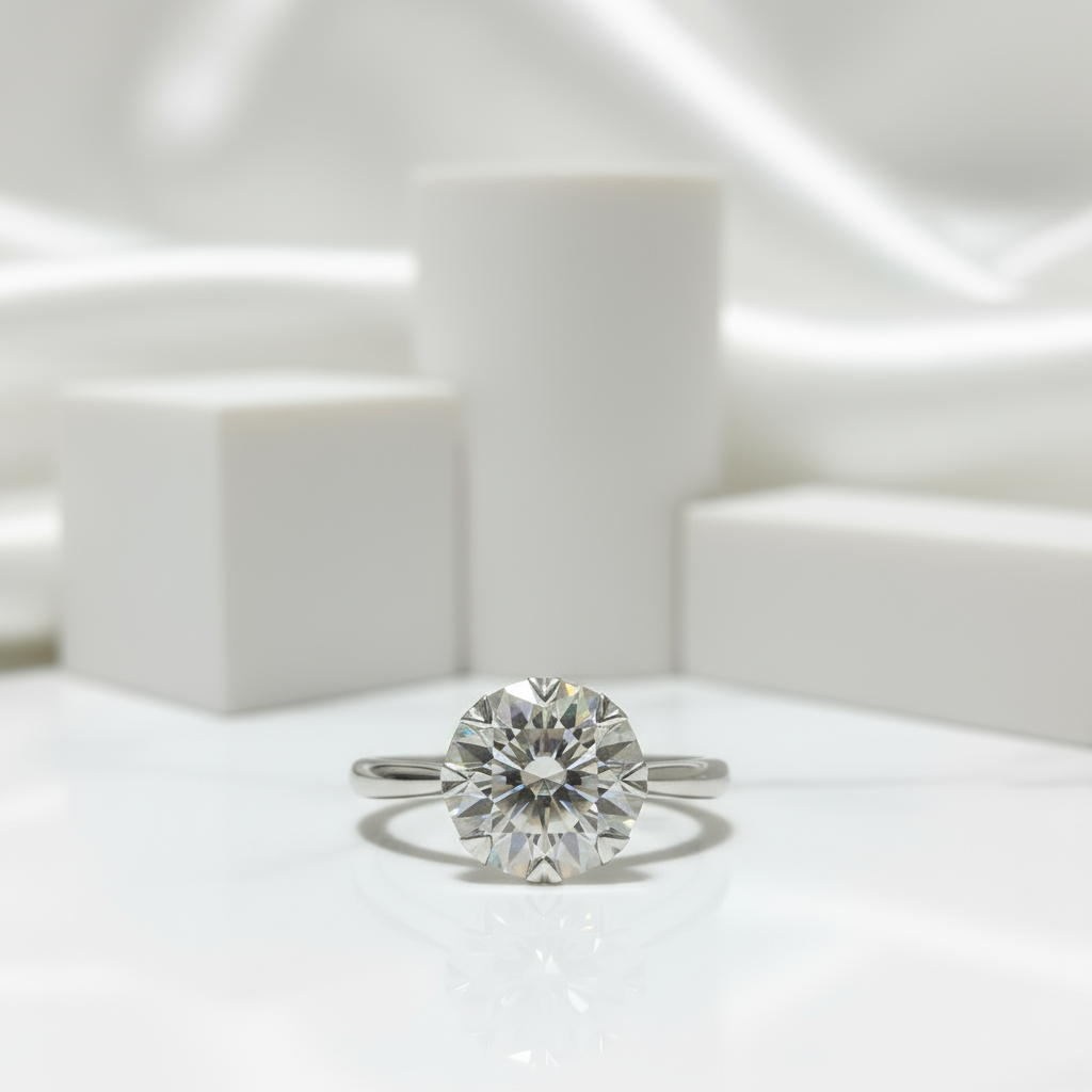 1.0 Ct Round Cut Diamond 8 Heart Claws Engagement Ring-Black Diamonds New York