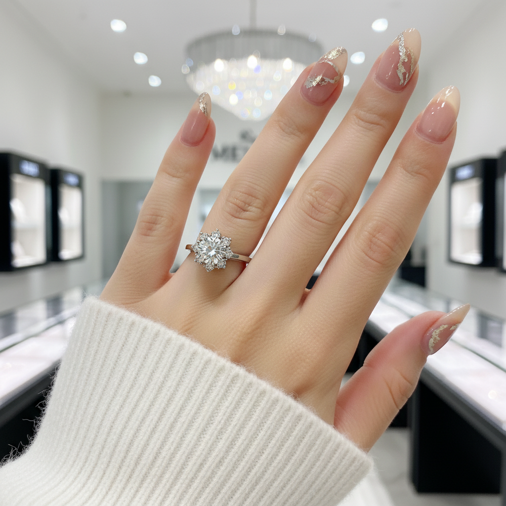 1 Carat Round Cut Diamond Option Heart Claws Snowflake Engagement Ring-Black Diamonds New York