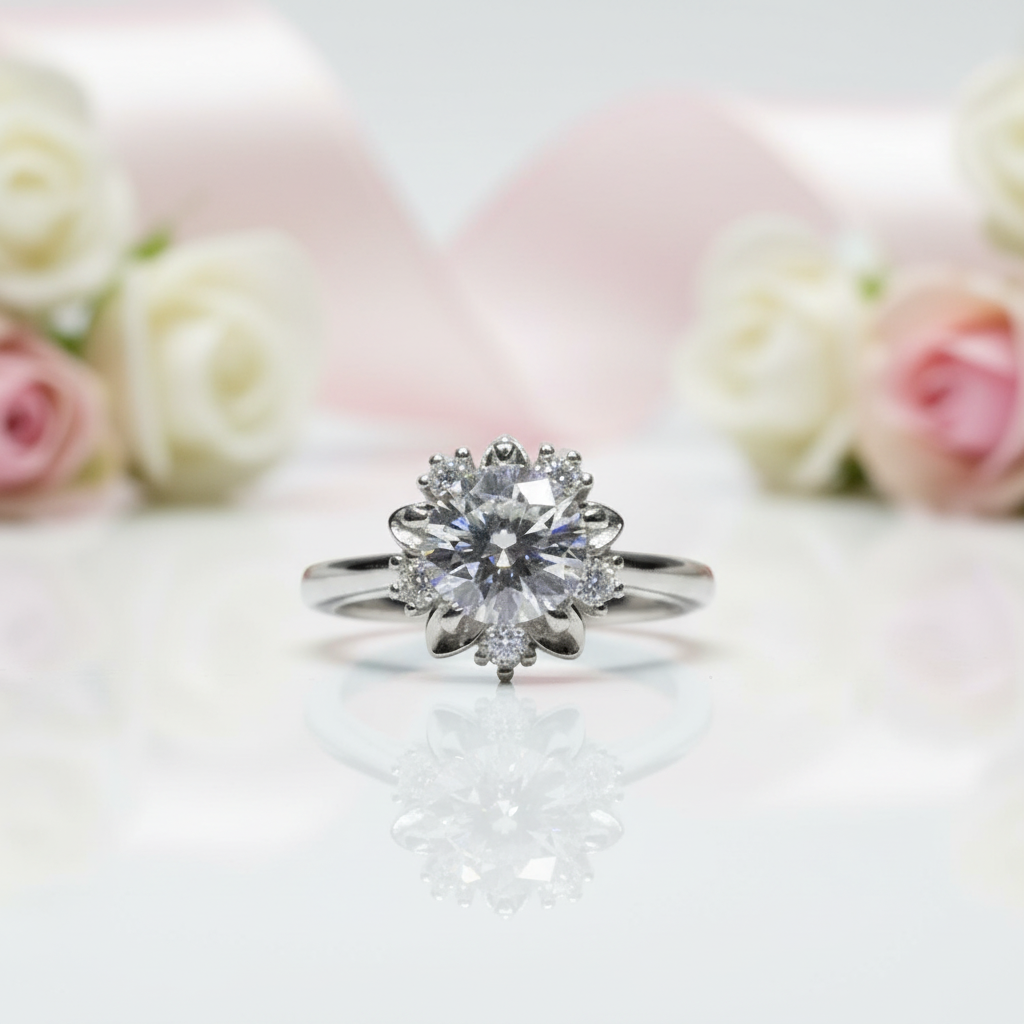 1 Carat Round Cut Diamond Option Heart Claws Snowflake Engagement Ring-Black Diamonds New York