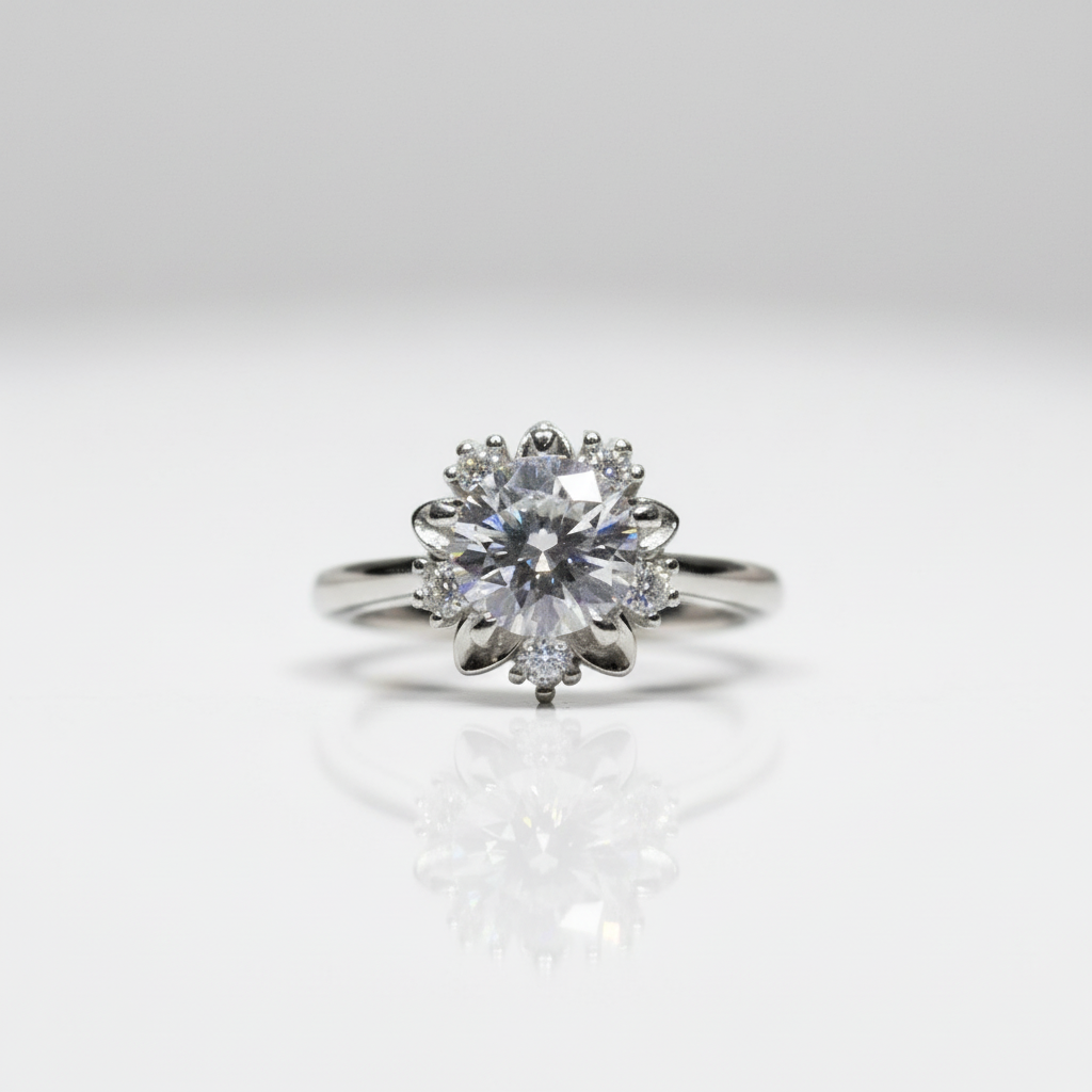 1 Carat Round Cut Diamond Option Heart Claws Snowflake Engagement Ring-Black Diamonds New York