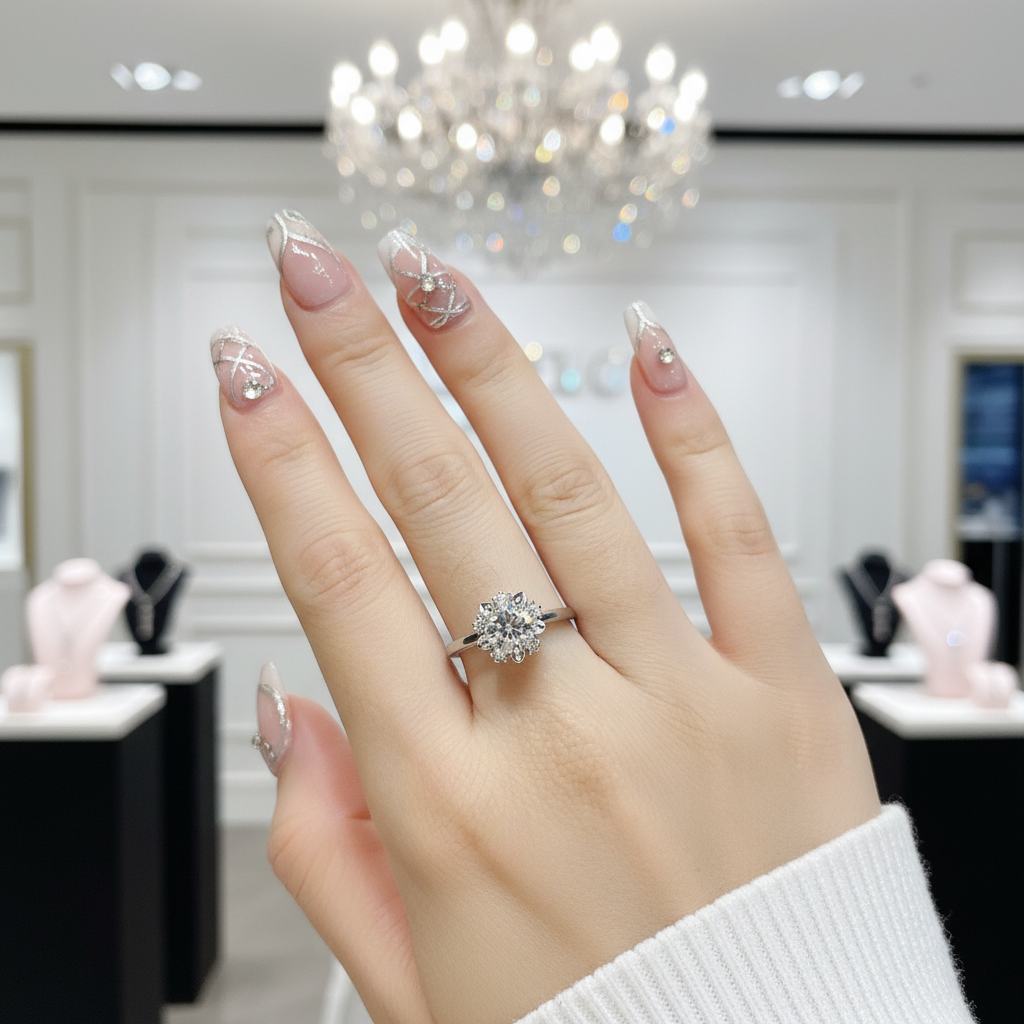 1 Carat Round Cut Diamond Option Heart Claws Snowflake Engagement Ring-Black Diamonds New York
