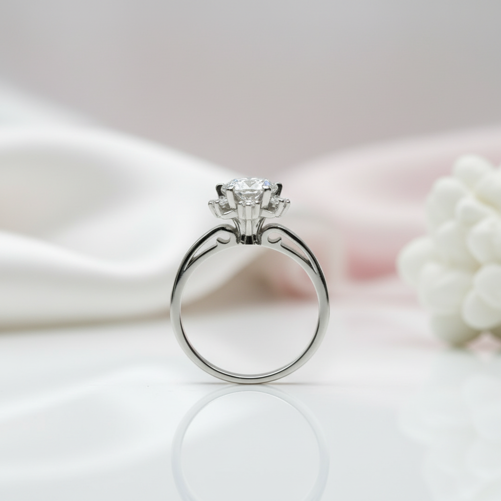 1 Carat Round Cut Diamond Option Heart Claws Snowflake Engagement Ring-Black Diamonds New York