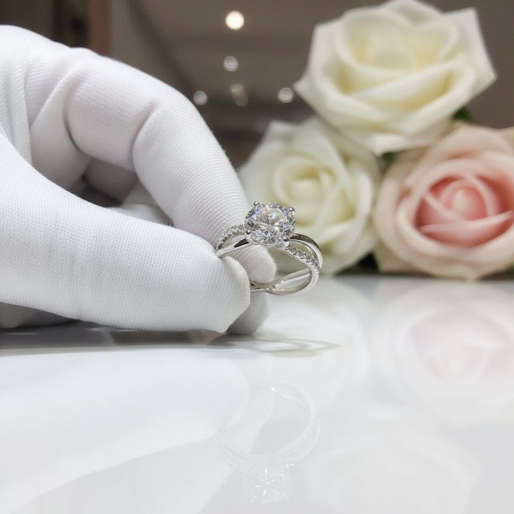 1 Carat Round Cut Diamond Twist 4 Claws Engagement Ring-Black Diamonds New York