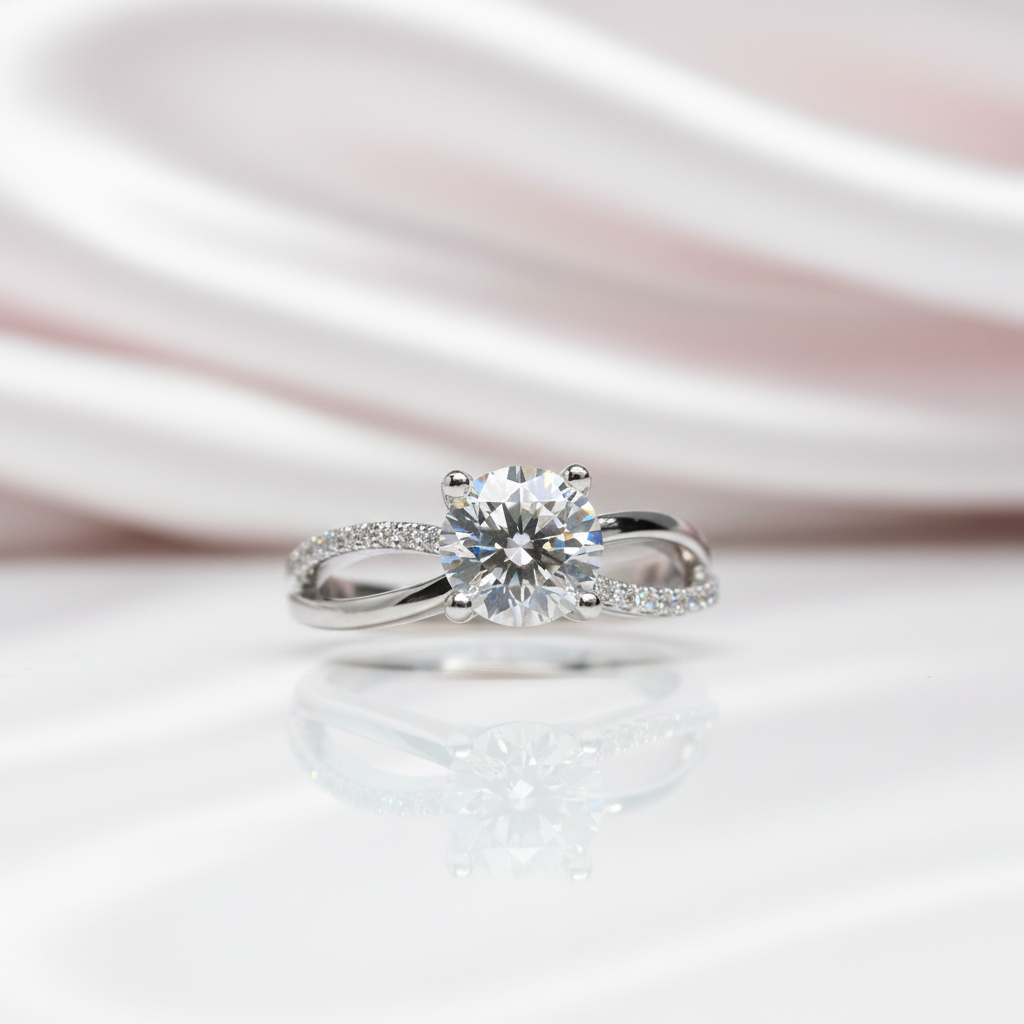 1 Carat Round Cut Past D Color Diamond Option Forever Love Engagement Ring-Black Diamonds New York