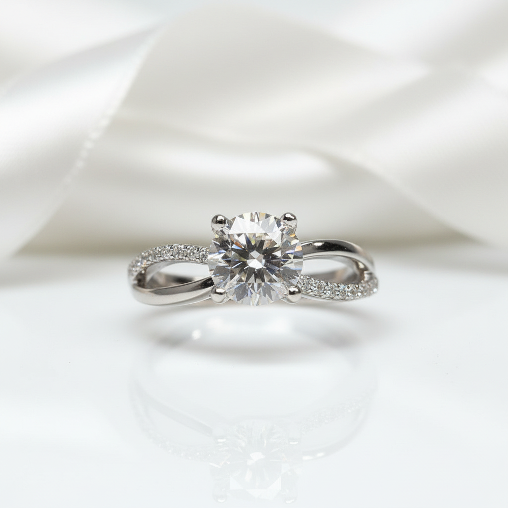 1 Carat Round Cut Past D Color Diamond Option Forever Love Engagement Ring-Black Diamonds New York