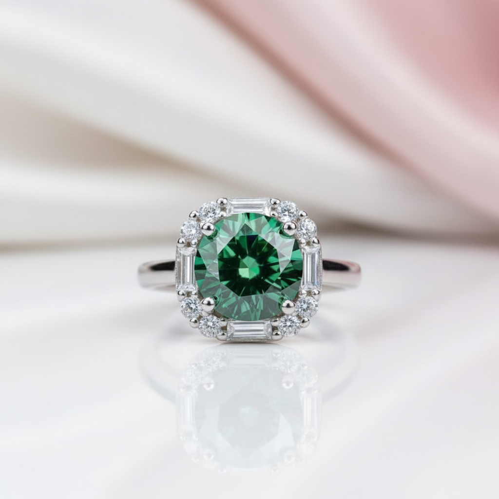 1 Carat Round Green Diamond Option Engagement Ring-Black Diamonds New York