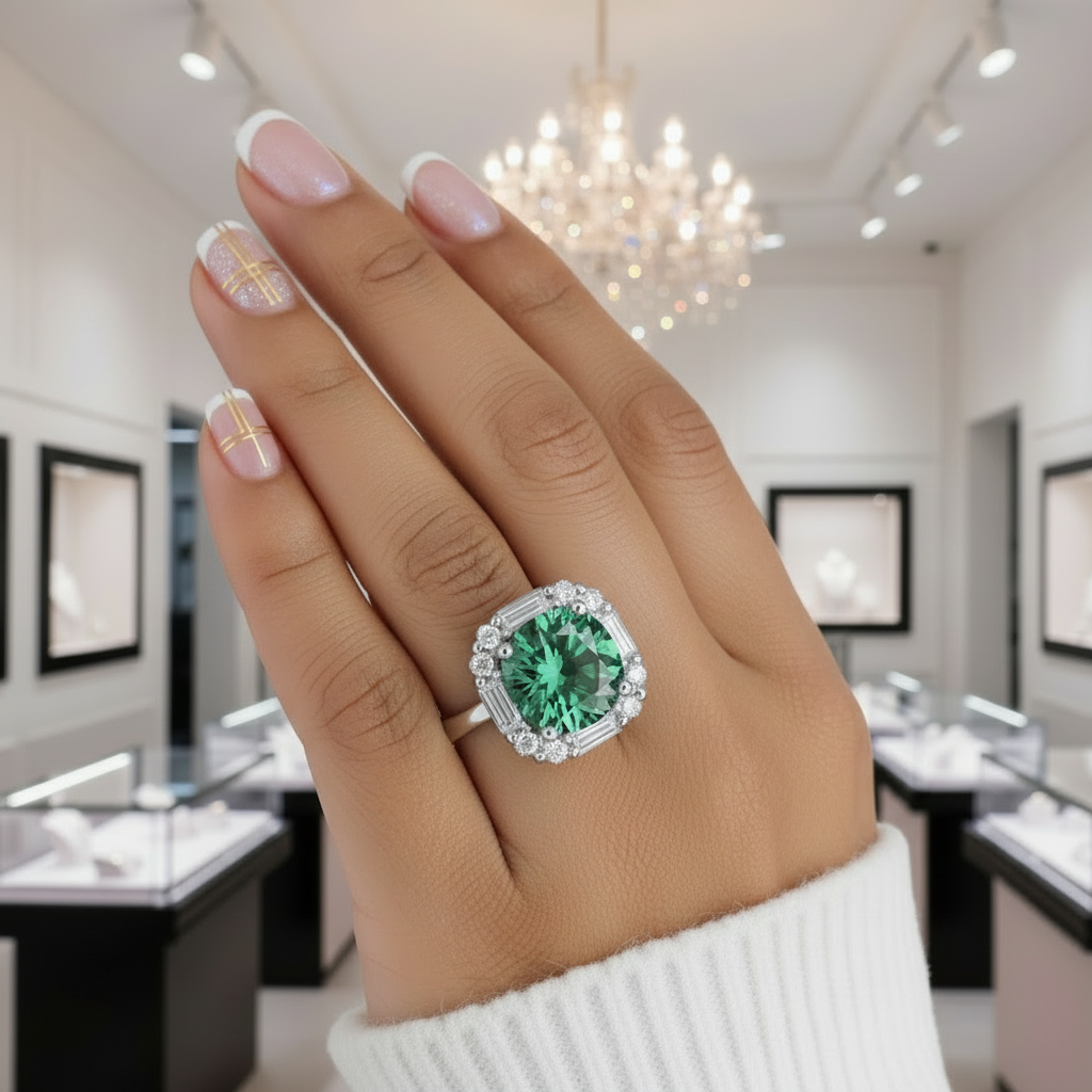 1 Carat Round Green Diamond Engagement Ring-Black Diamonds New York