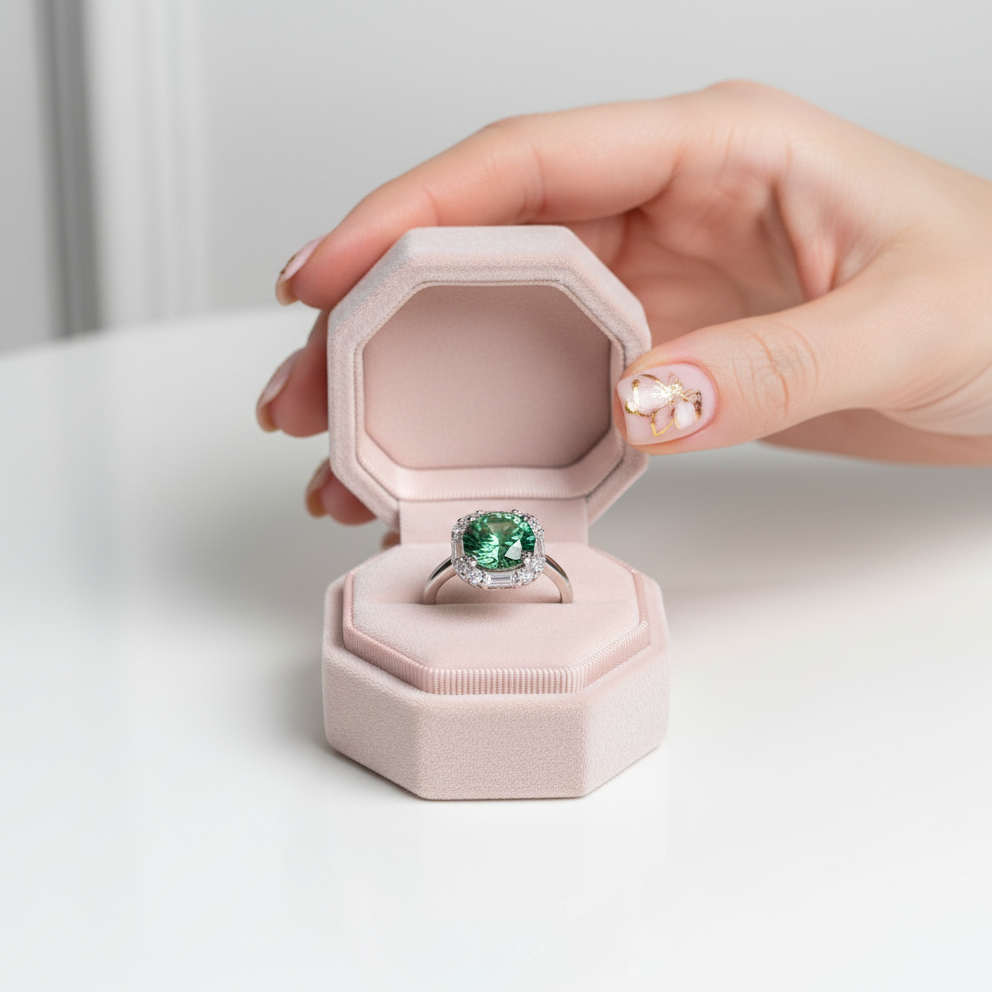 1 Carat Round Green Diamond Engagement Ring-Black Diamonds New York