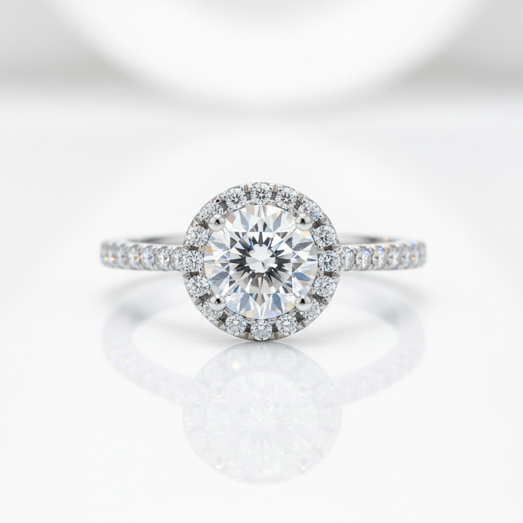 1 Carat Round Halo Diamond Option Ring-Black Diamonds New York