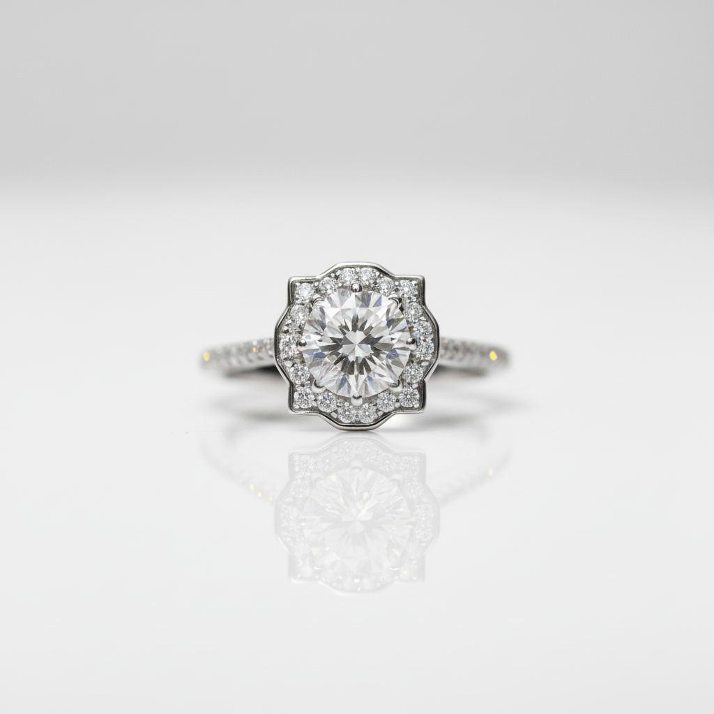 1.0 Ct Sparkling Round Cut D Color Diamond Option Engagement Ring-Black Diamonds New York
