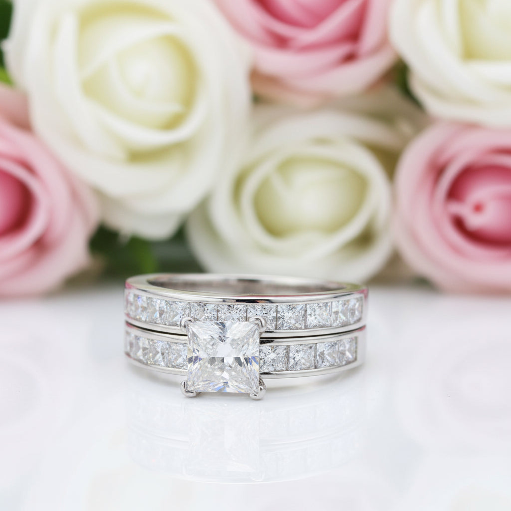 1.0 Ct Princess Cut Diamond Wedding Engagement Ring Set-Black Diamonds New York