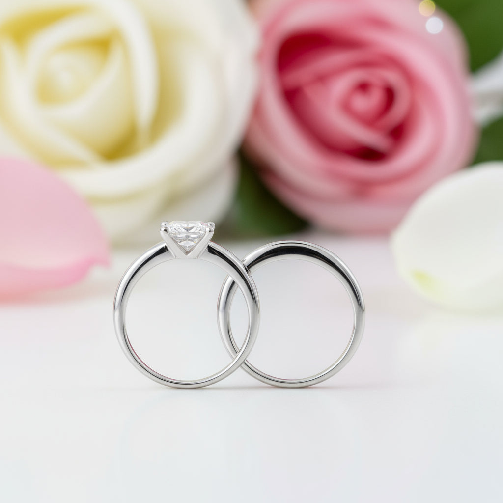 1.0 Ct Princess Cut Diamond Wedding Engagement Ring Set-Black Diamonds New York