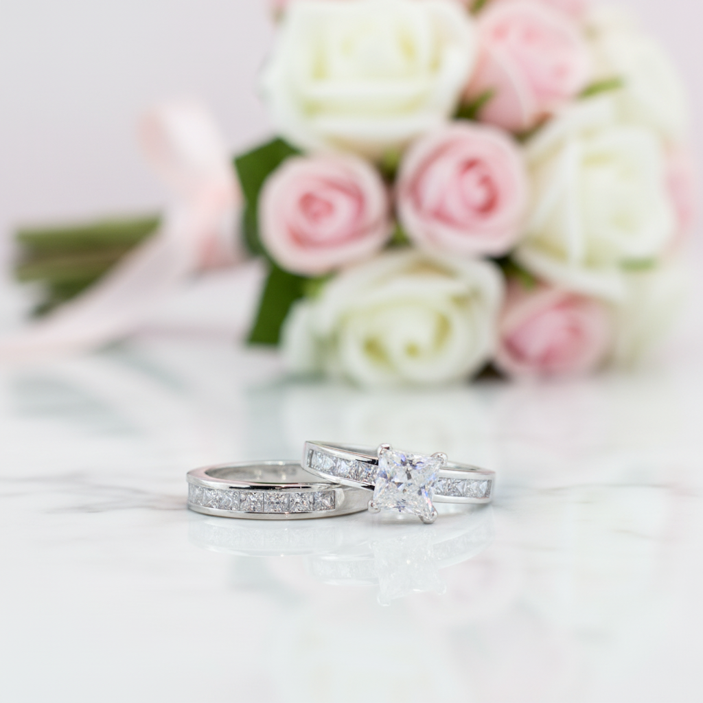 1.0 Ct Princess Cut Diamond Option Wedding Engagement Ring Set-Black Diamonds New York