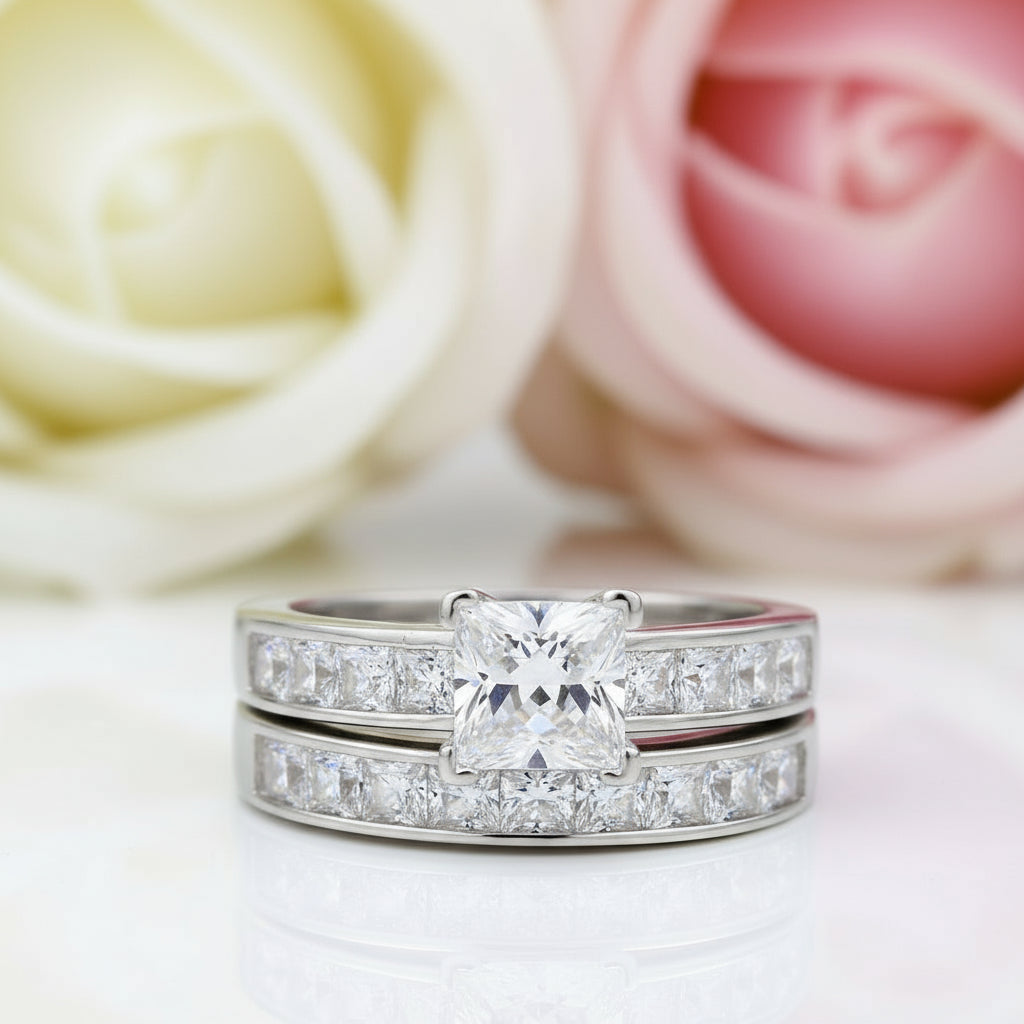 1.0 Ct Princess Cut Diamond Wedding Engagement Ring Set-Black Diamonds New York