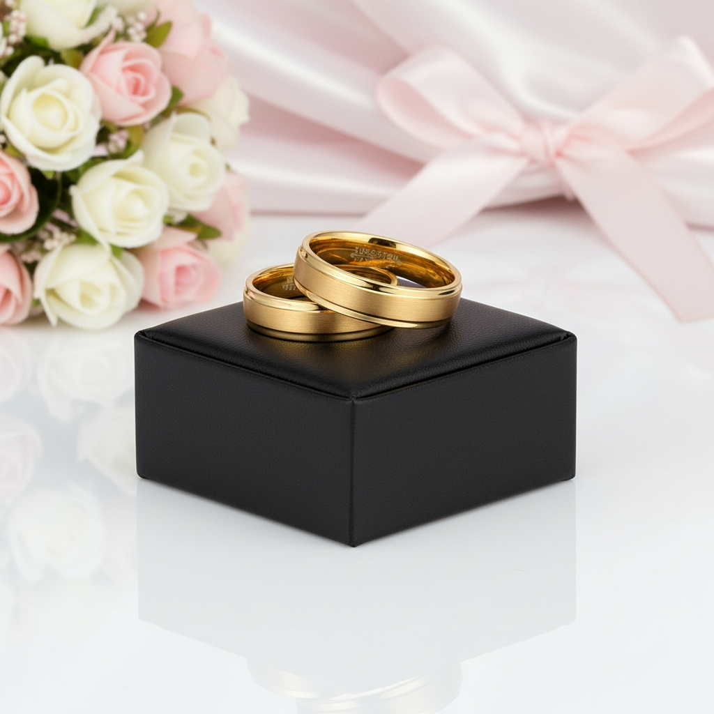 Tungsten Carbide Wedding Ring Set For Couples-Black Diamonds New York