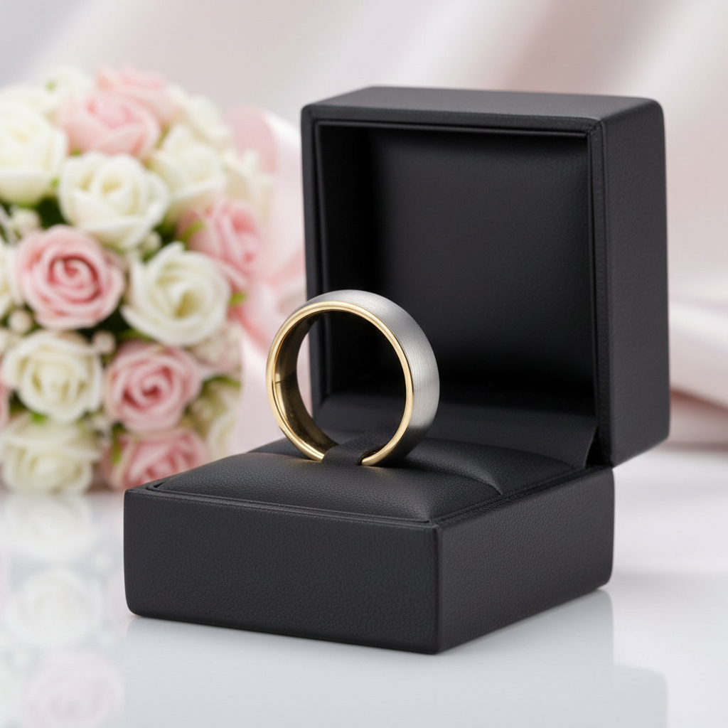 Dome Tungsten Carbide Couple Ring-Black Diamonds New York