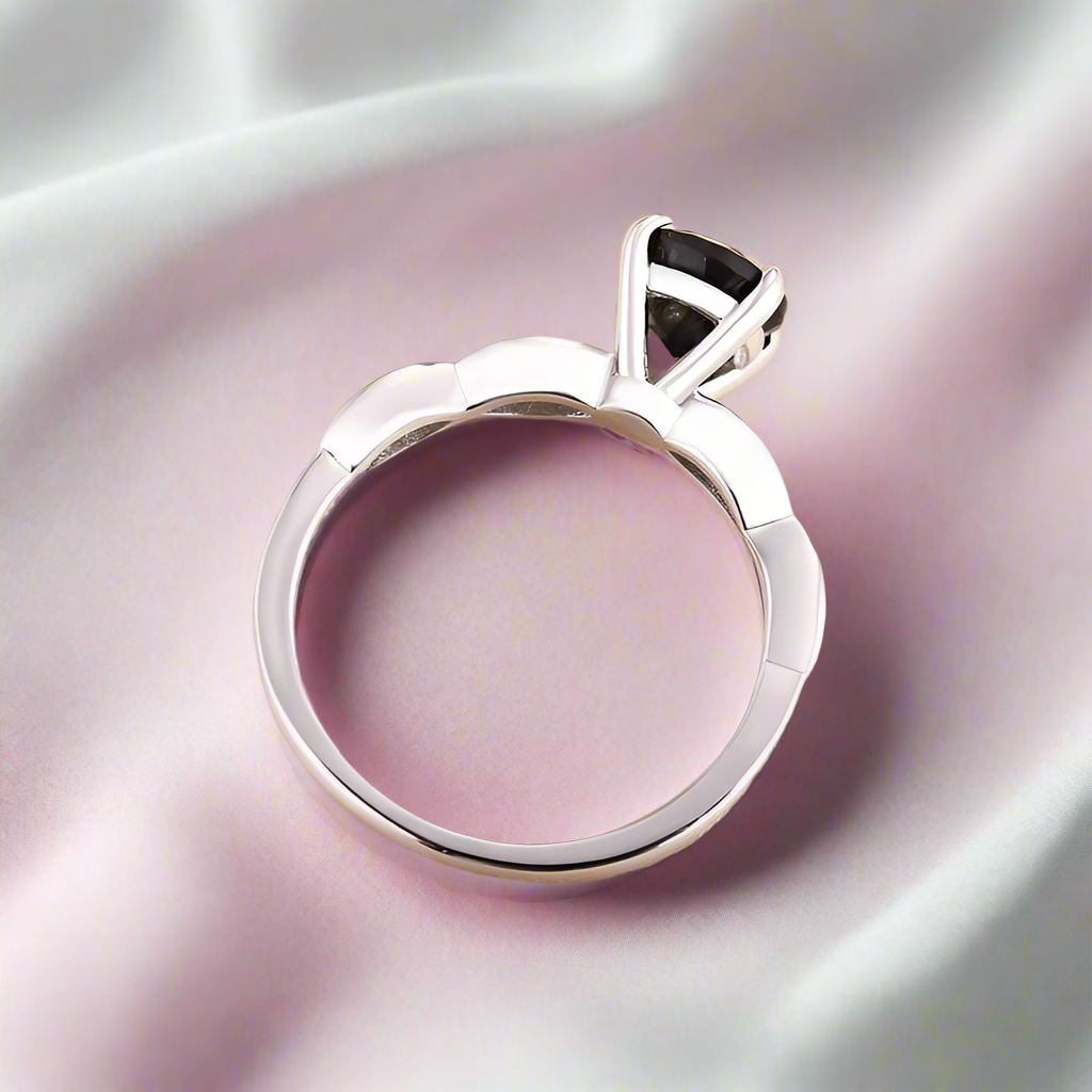 1.0 Carat Round Cut Black Rutilated Quartz Promise Ring-Black Diamonds New York