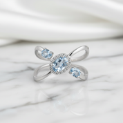 1.04Ct Round Sky Blue Topaz Gemstone Ring-Black Diamonds New York