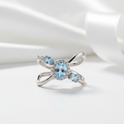 1.04Ct Round Sky Blue Topaz Gemstone Ring-Black Diamonds New York