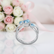 1.04Ct Round Sky Blue Topaz Gemstone Ring-Black Diamonds New York