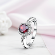 1.05 Ct Round Red Garnet Classic Ring-Black Diamonds New York