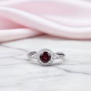 1.05 Ct Round Red Garnet Classic Ring-Black Diamonds New York
