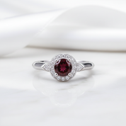 1.05 Ct Round Red Garnet Classic Ring-Black Diamonds New York