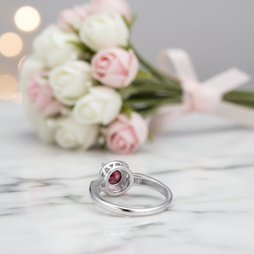 1.05 Ct Round Red Garnet Classic Ring-Black Diamonds New York