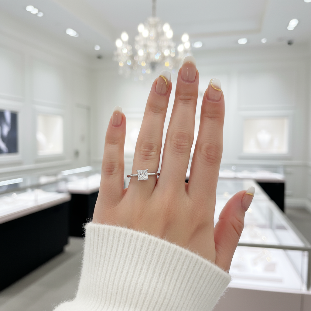 1.0Ct 5.5mm Cushion Brilliant Diamond Solitaire Engagement Ring-Black Diamonds New York