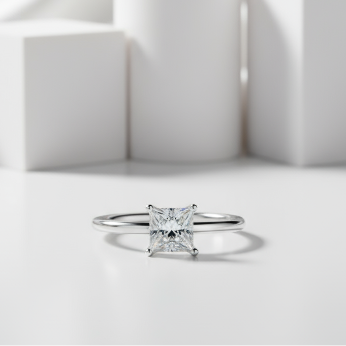 1.0Ct 5.5mm Cushion Brilliant Diamond Solitaire Engagement Ring-Black Diamonds New York