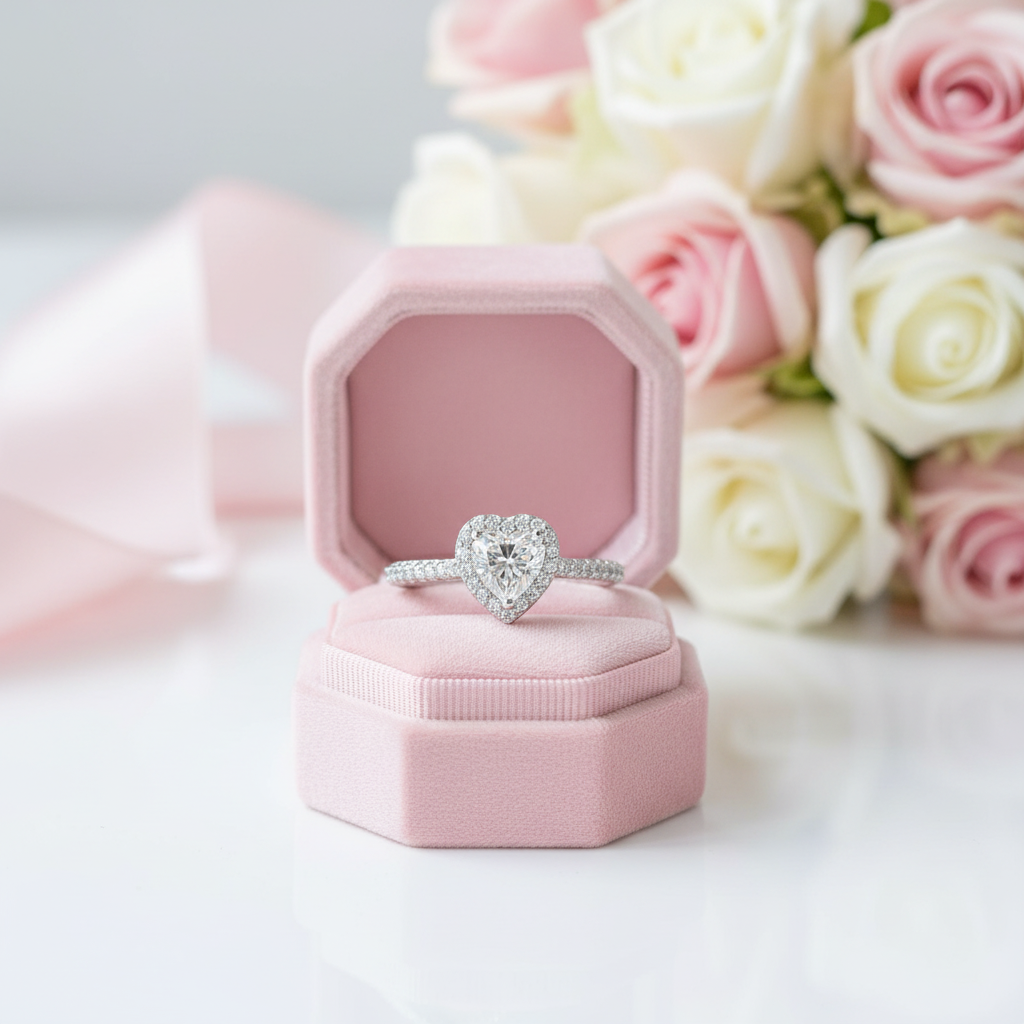 1.0Ct 6.5mm Classic Heart Halo Diamond Option Engagement Ring-Black Diamonds New York