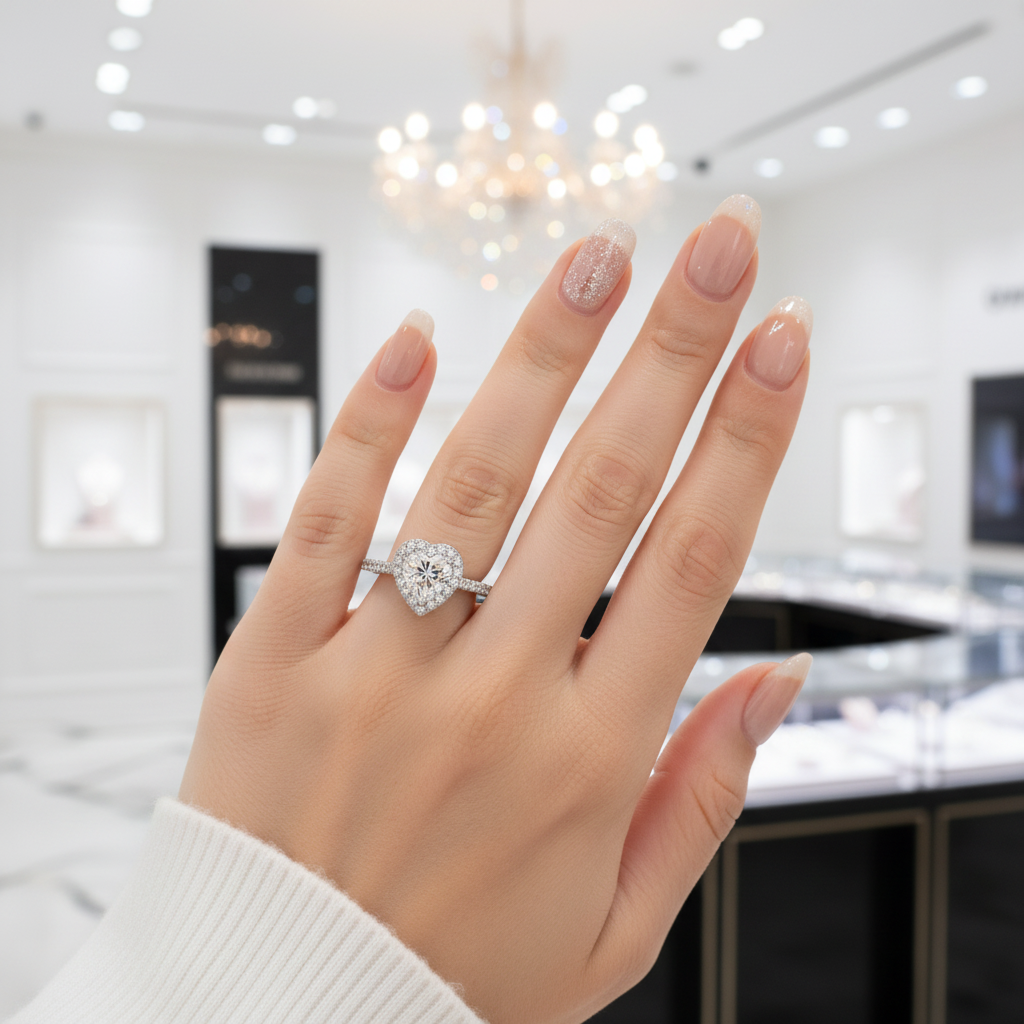 1.0Ct 6.5mm Classic Heart Halo Diamond Option Engagement Ring-Black Diamonds New York