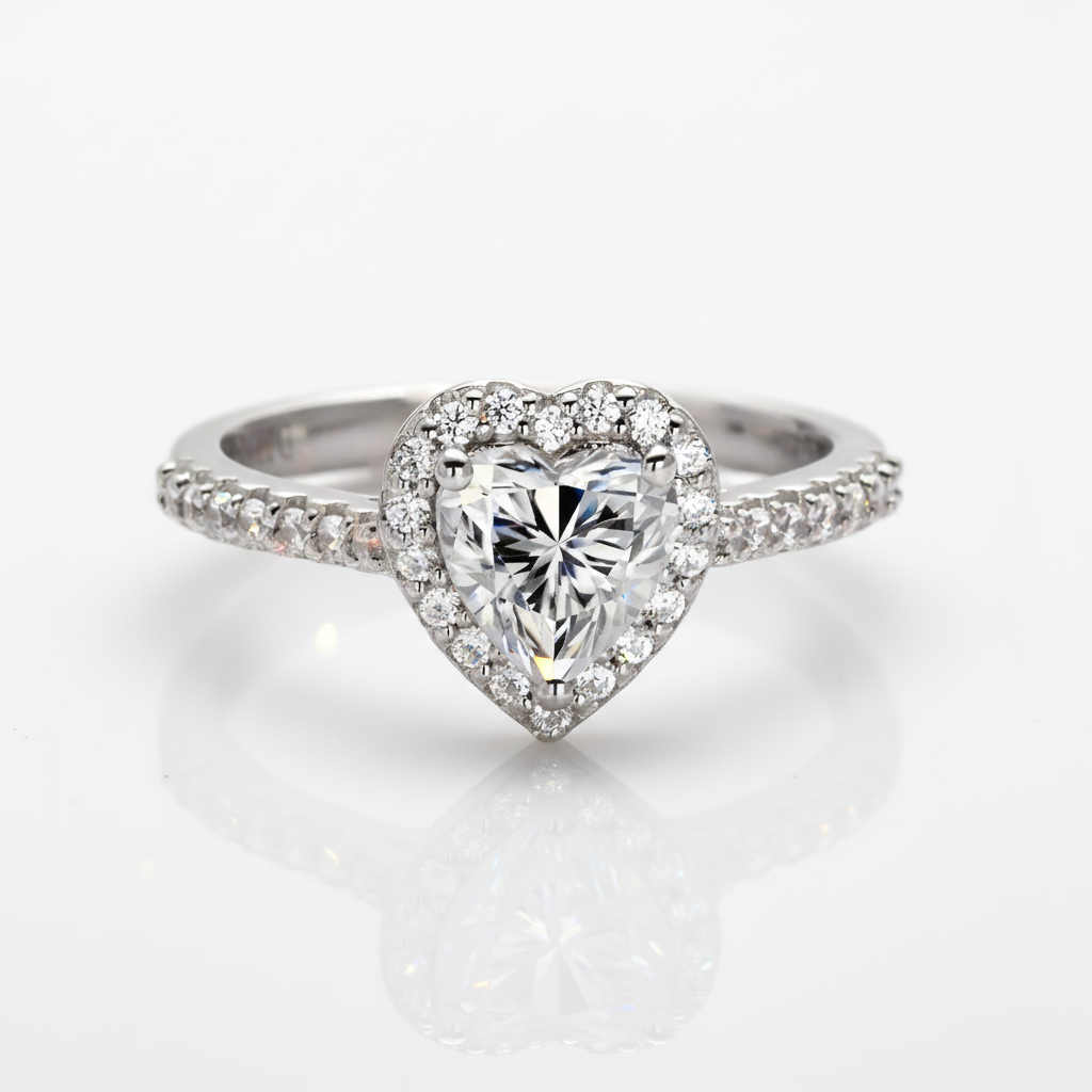 1.0Ct 6.5mm Classic Heart Halo Diamond Option Engagement Ring-Black Diamonds New York