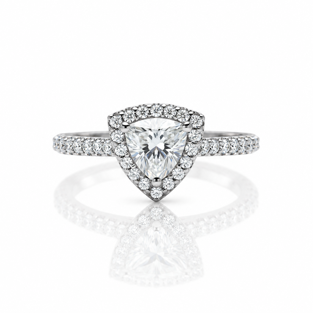 1.0Ct 6.5mm Classic Trillion Halo Diamond Option Engagement Ring-Black Diamonds New York