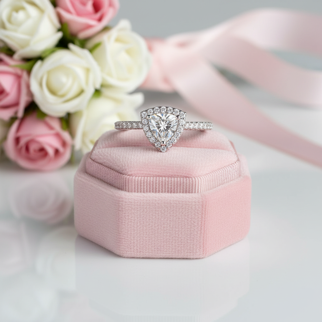 1.0Ct 6.5mm Classic Trillion Halo Diamond Option Engagement Ring-Black Diamonds New York