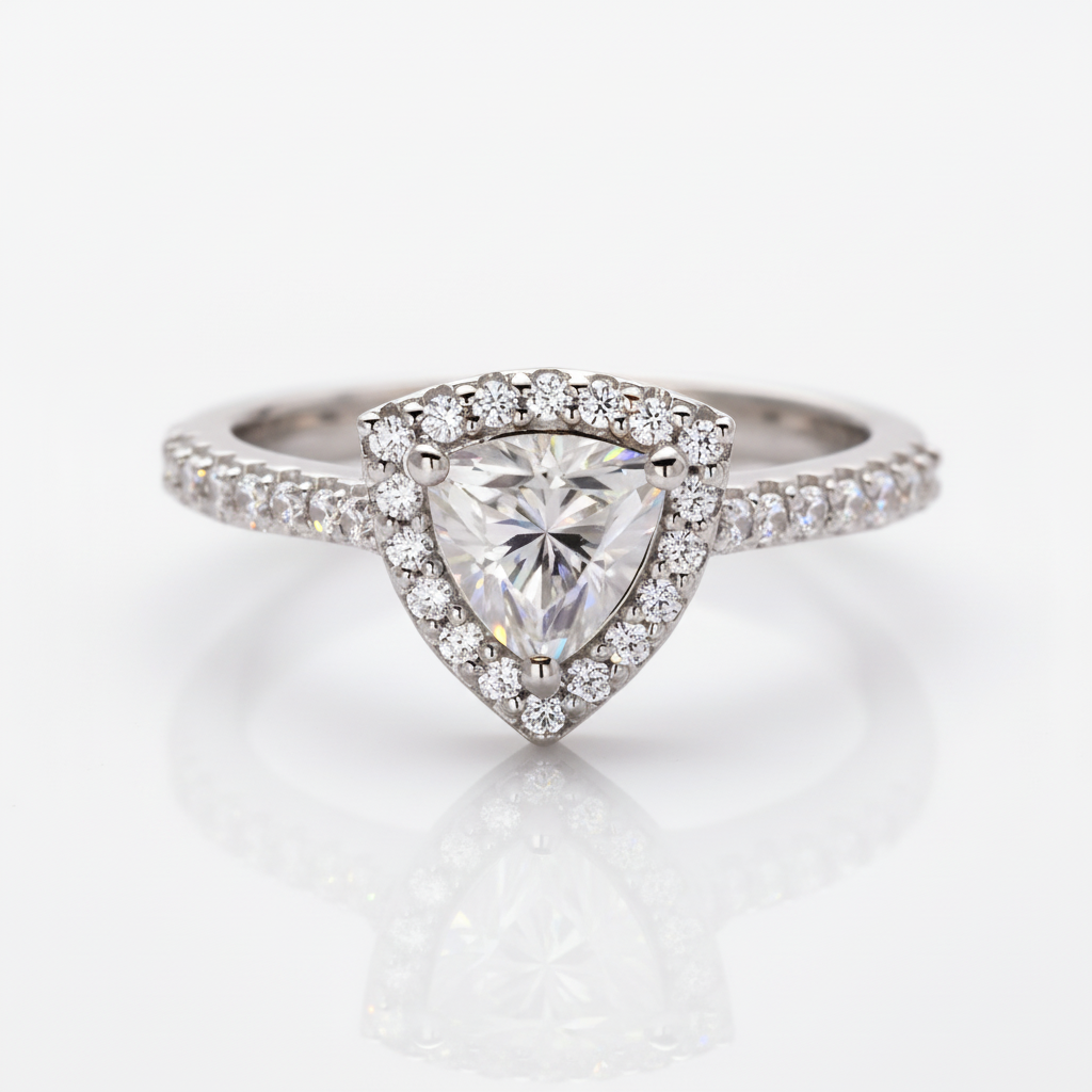 1.0Ct 6.5mm Classic Trillion Halo Diamond Option Engagement Ring-Black Diamonds New York