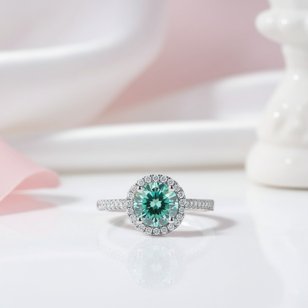 1.0Ct 6.5mm Round Petite Halo Diamond Engagement Ring-Black Diamonds New York