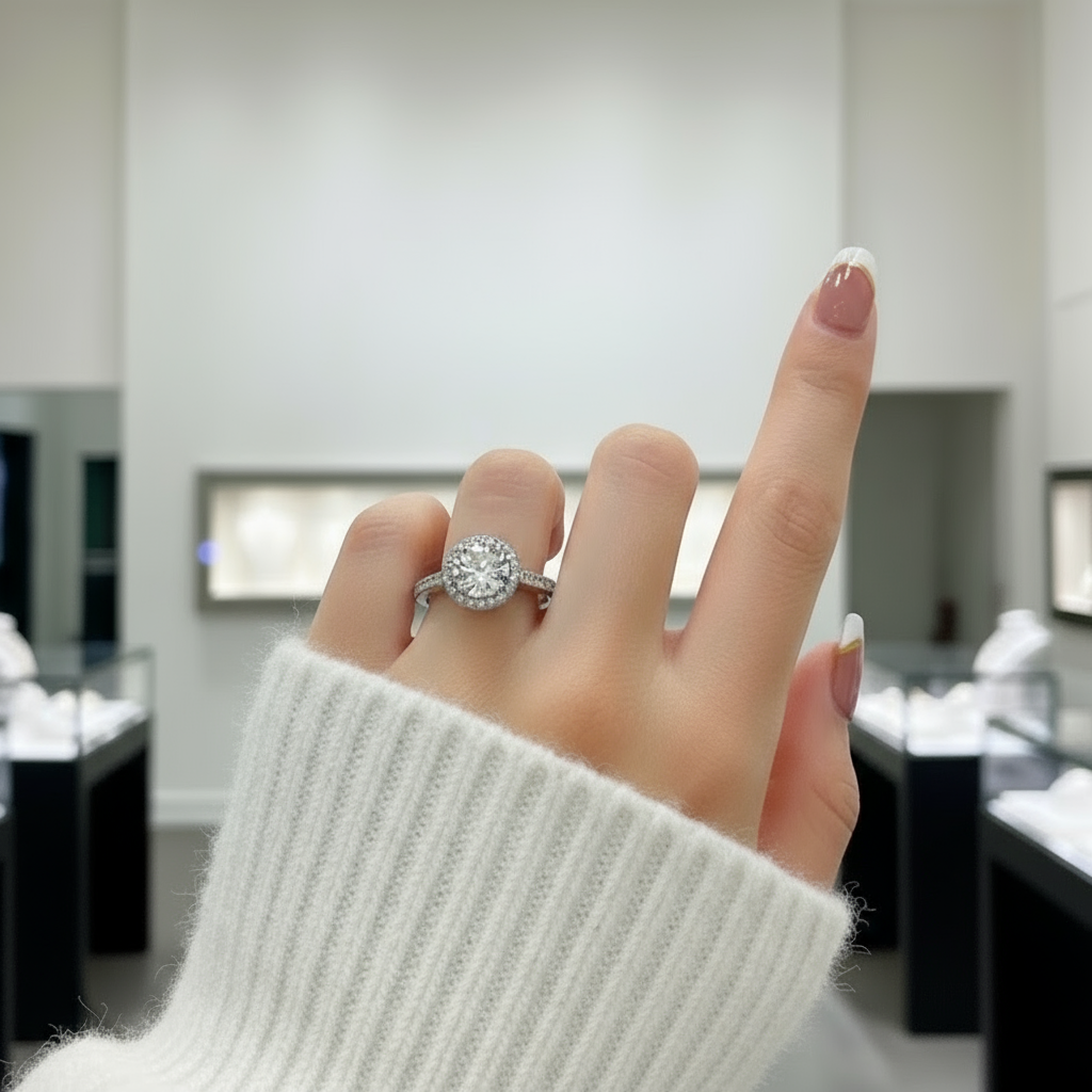 1.0Ct D Color Twinkle Stone Diamond Engagement Halo Ring-Black Diamonds New York