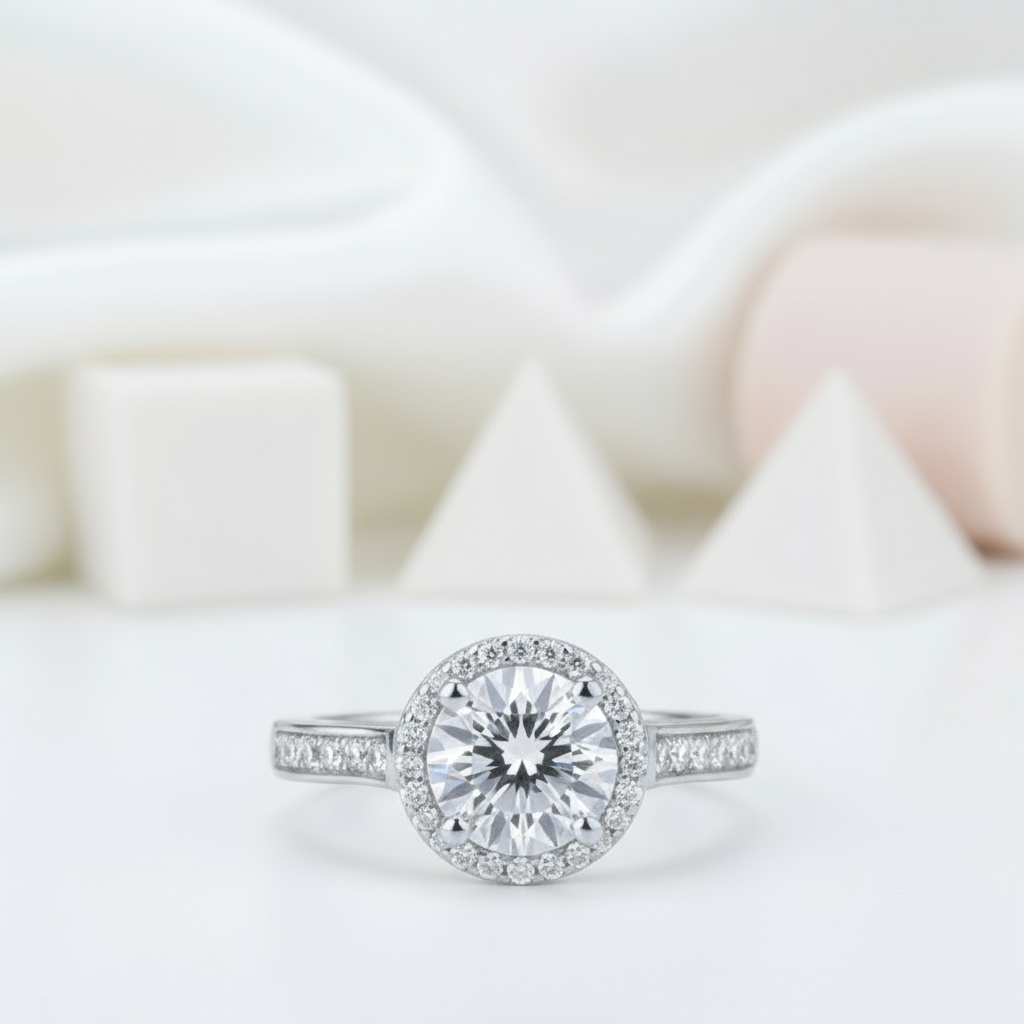 1.0Ct D Color Twinkle Stone Diamond Engagement Halo Ring-Black Diamonds New York